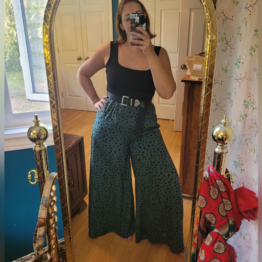 SHEIN Black and Green Wide-Leg Jumpsuit